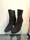 Gucci Black Suede Ankle Boots with Gold Studded Heel