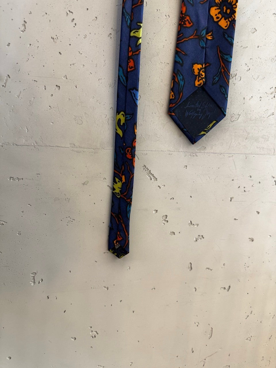 BERLIN VINTAGE CORNER JOOP! blue necktie with vibrant orange, yellow, and teal floral botanical pattern