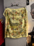 BERLIN VINTAGE CORNER JOOP! silk scarf in buttery yellow with Sanssouci palace floral print and architectural motifs.