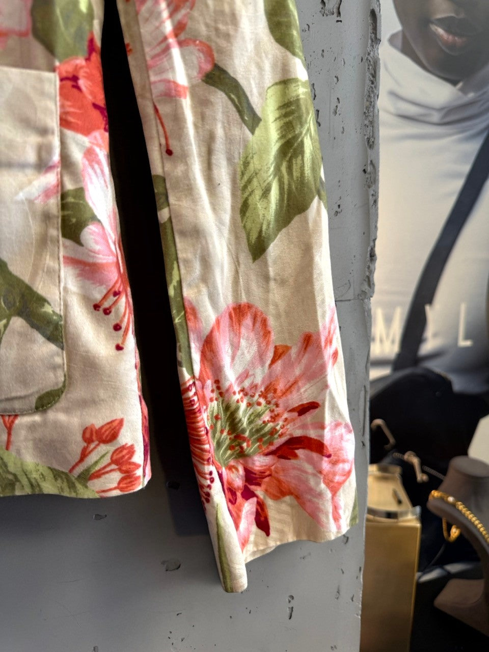BERLIN VINTAGE CORNER KENZO floral print jacket in pink, coral, and olive green on a neutral background.