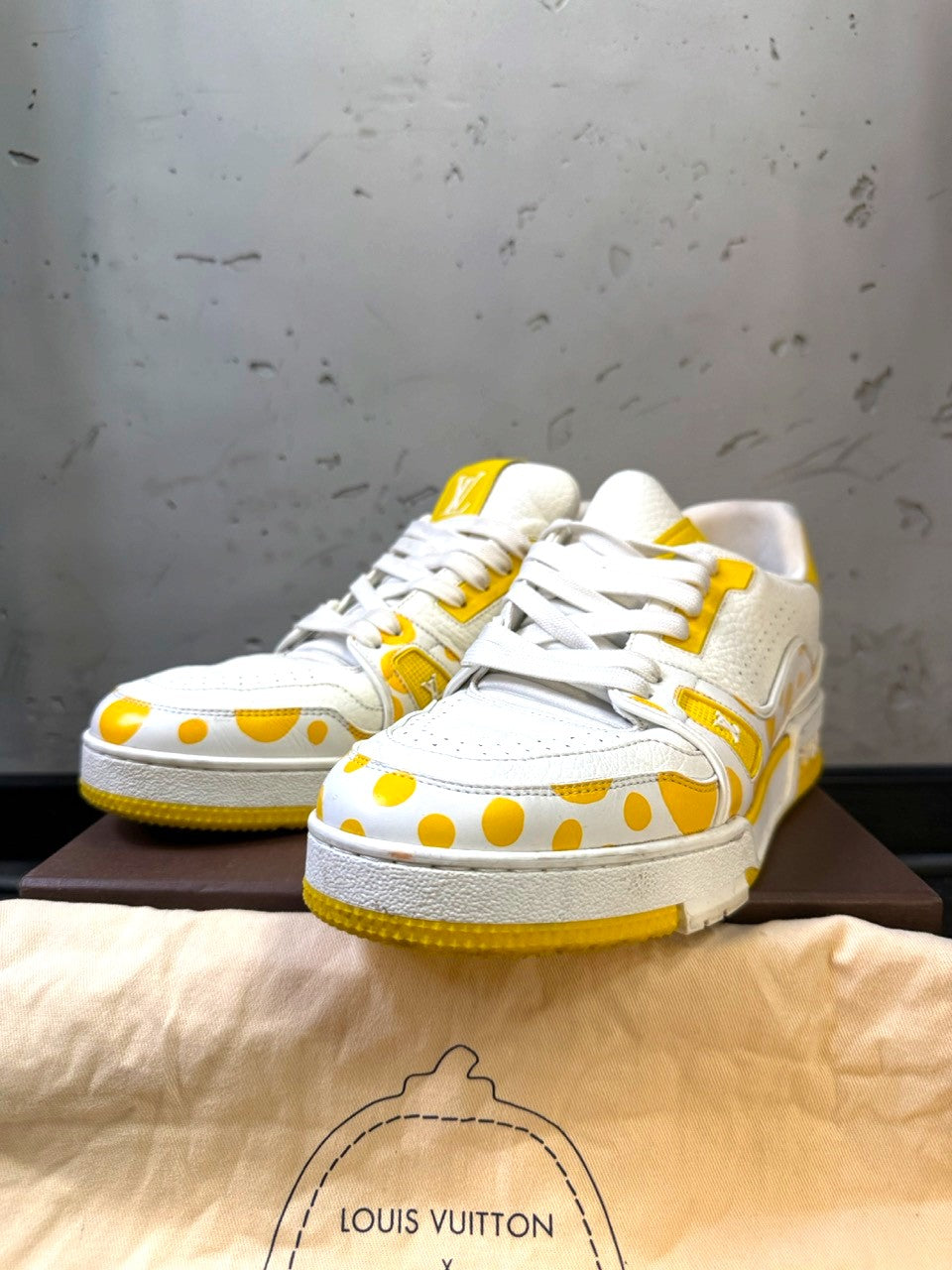Louis Vuitton x Yayoi Kusama LV Trainer, white with yellow dots