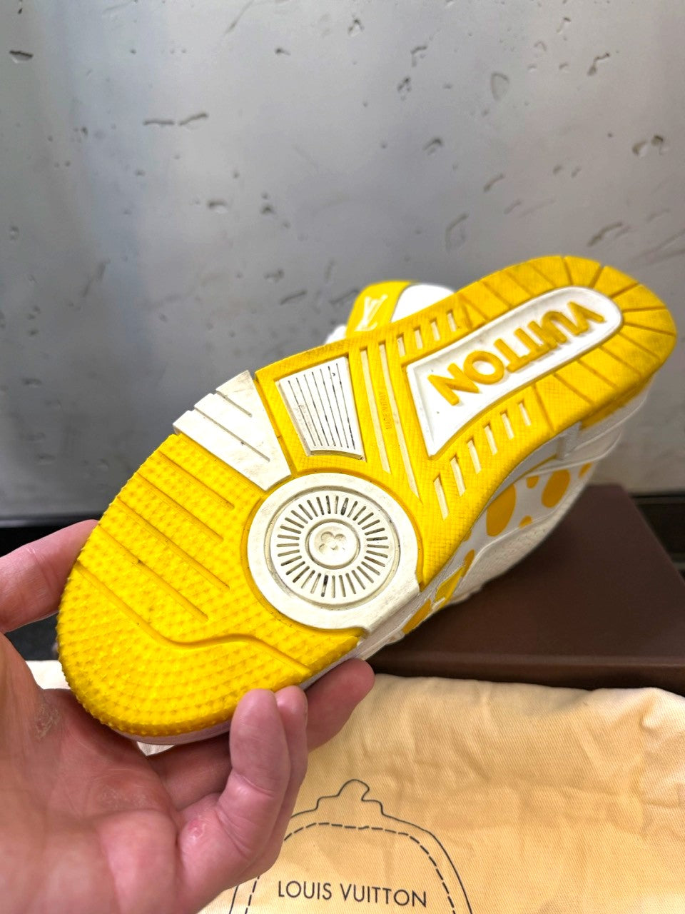 LV x Yayoi Kusama Trainer, yellow rubber sole
