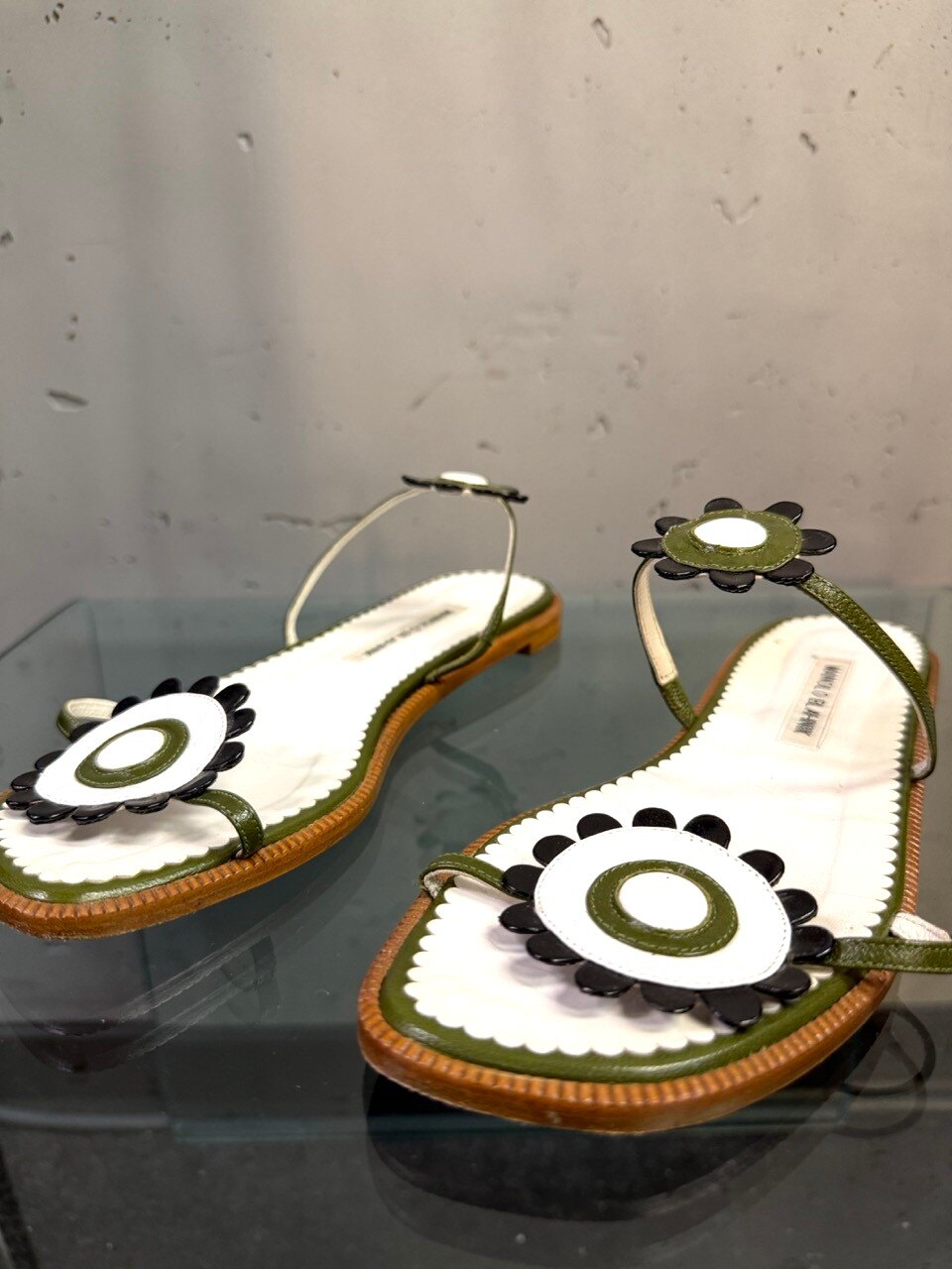 Manolo Blahnik sandals with ankle strap and flower detail