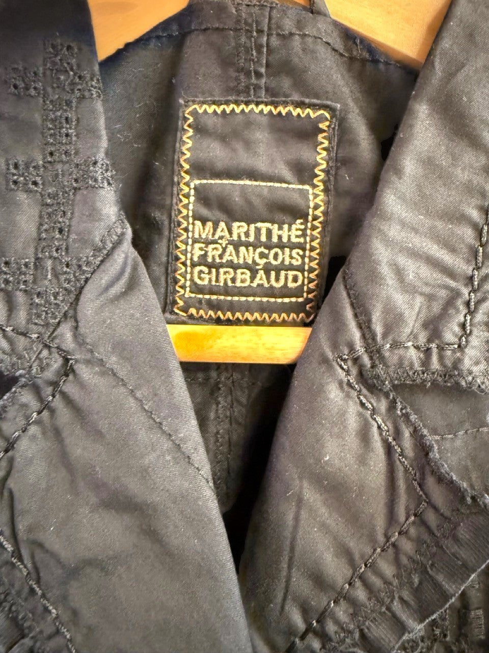 BERLIN VINTAGE CORNER black Marithé François Girbaud tailored jacket with intricate tonal embroidery and stitching