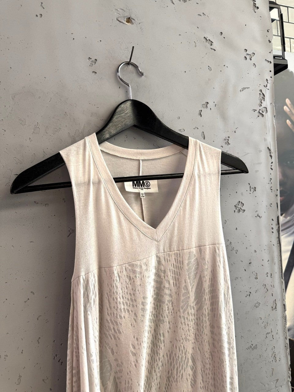 BERLIN VINTAGE CORNER MM6 Maison Margiela beige sleeveless V-neck dress with lace detailing.
