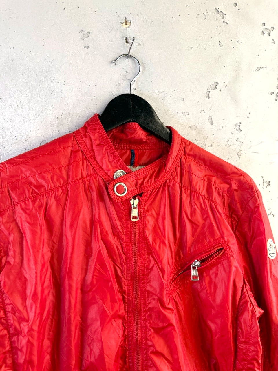 Moncler Red Lightweight Nylon Jacket, collar and chest pocket