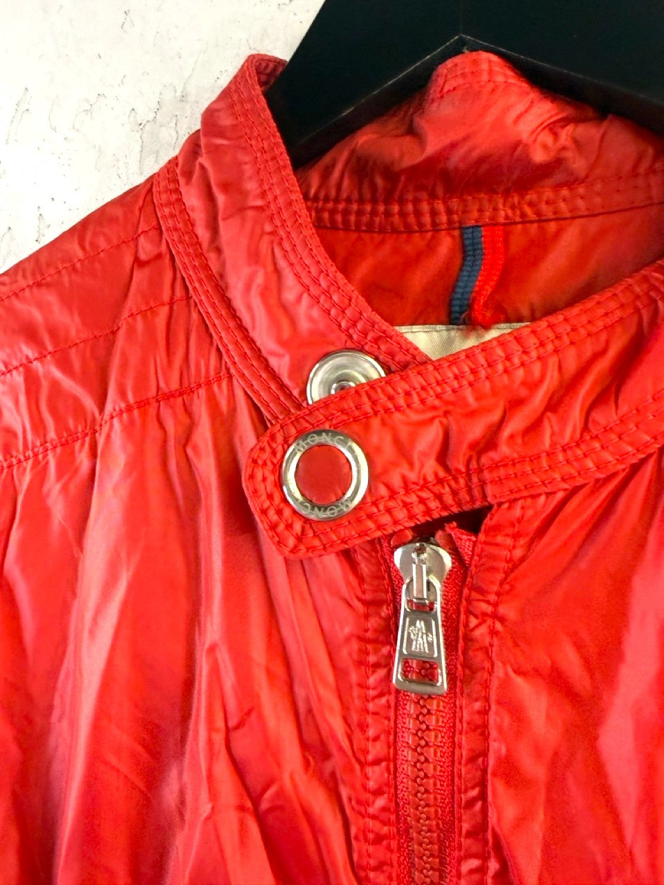 Moncler Red Lightweight Nylon Jacket, snap collar tab