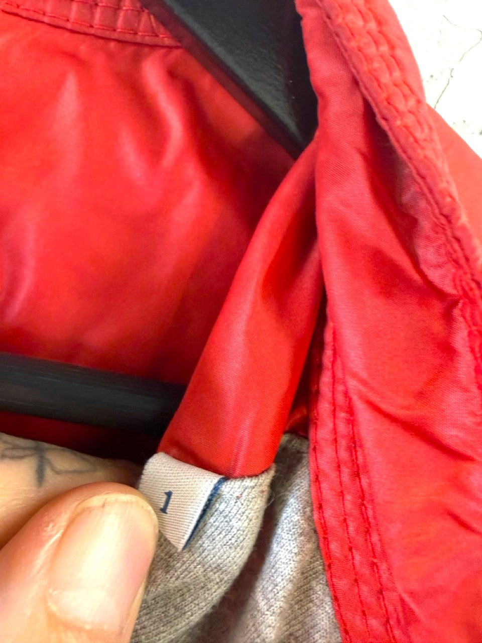Moncler Red Lightweight Nylon Jacket, inside collar