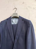 BERLIN VINTAGE CORNER navy blue textured wool blend blazer and trousers set. Classic two-button closure, notch lapels, tailored fit.