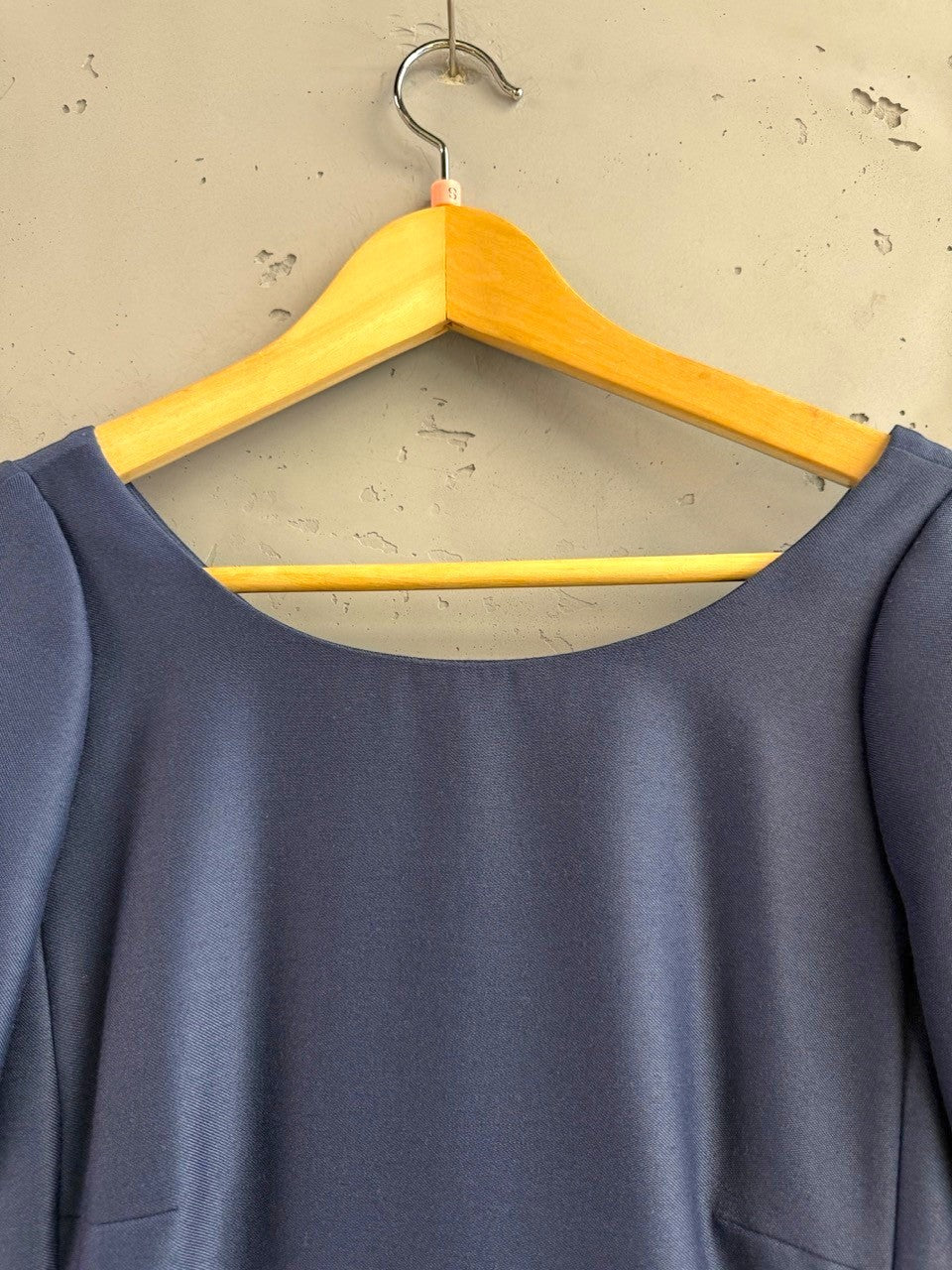BERLIN VINTAGE CORNER navy blue A-line dress with long sleeves and a subtle sheen. Fully lined with back zipper.