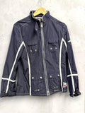 BERLIN VINTAGE CORNER navy blue lightweight racing jacket with cream piping, full zip, stand-up collar, and multiple pockets.