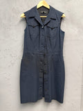BERLIN VINTAGE CORNER navy blue cotton blend sleeveless collared button-front dress with chest and side pockets.