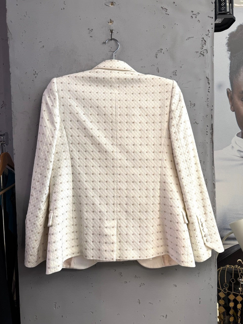 BERLIN VINTAGE CORNER Zadig & Voltaire Deluxe off-white jacquard blazer with geometric pattern and buttoned cuffs