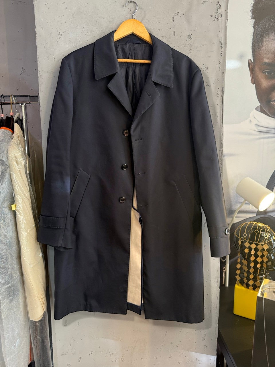 Patrick Hellmann navy cotton coat, view 2