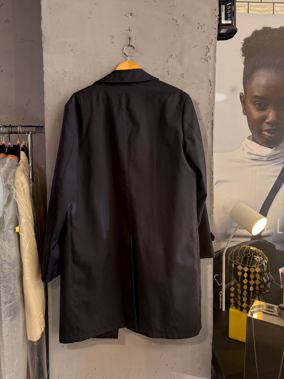 Patrick Hellmann navy cotton coat, back view 2