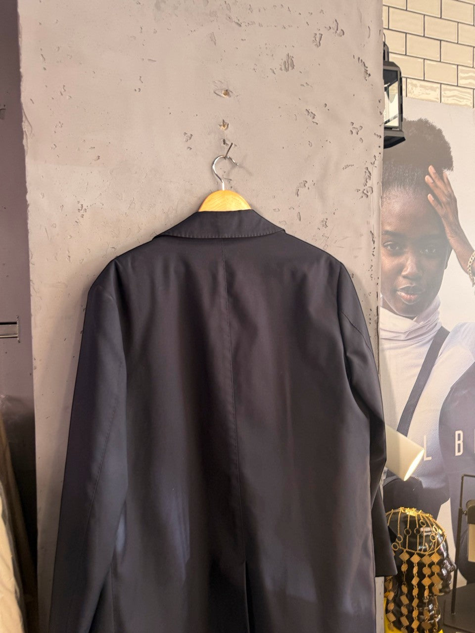 Patrick Hellmann navy cotton coat, back view 3