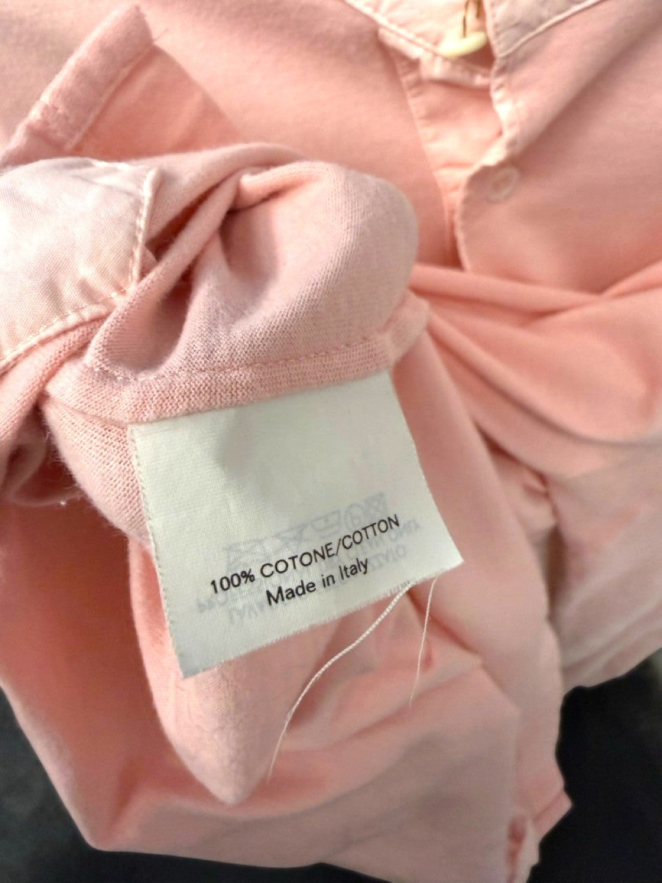 BERLIN VINTAGE CORNER soft pink cotton long sleeve henley shirt with mandarin collar and three-button placket.