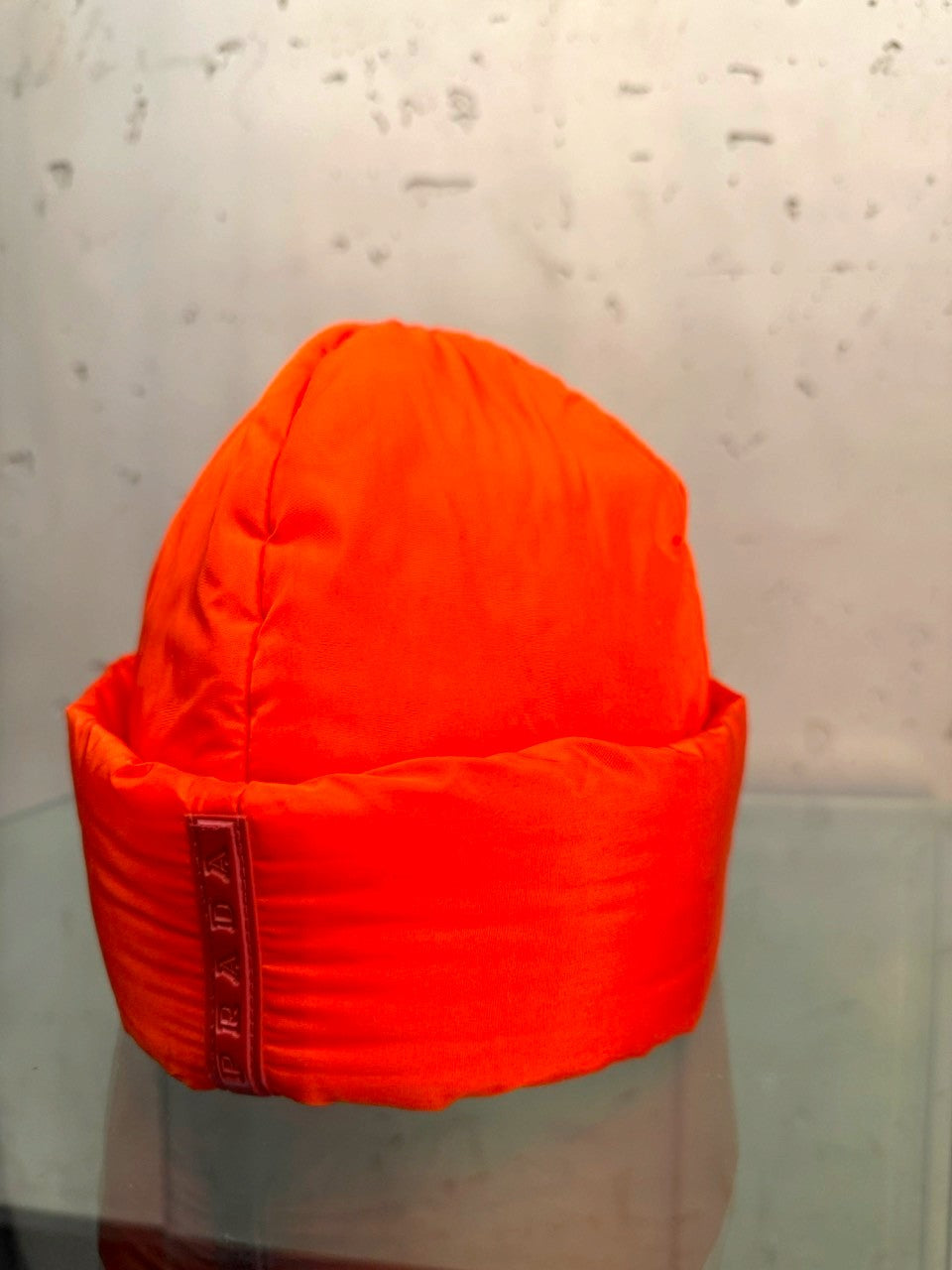 Prada Red Padded Nylon Hat, side view
