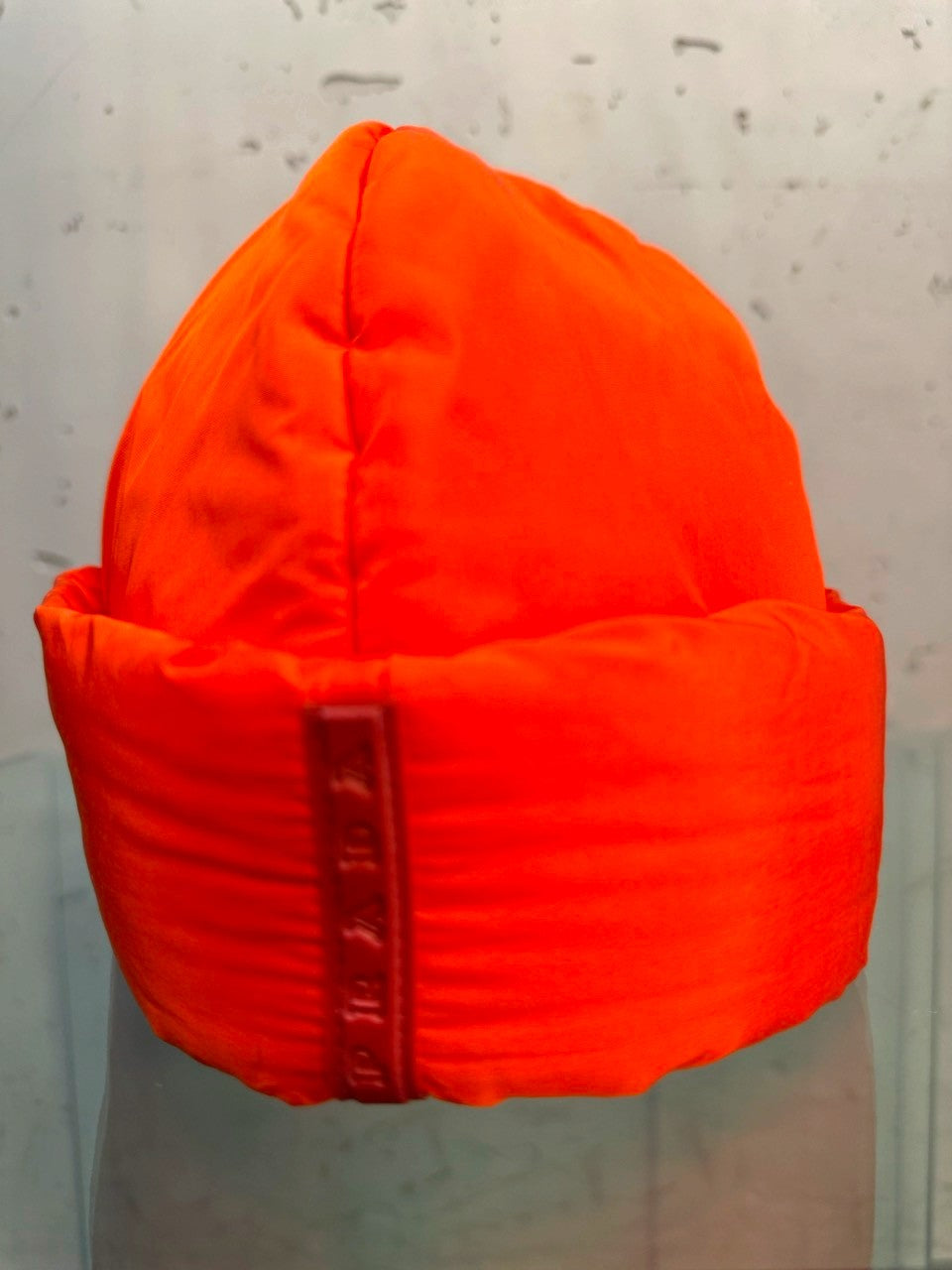 Prada Red Padded Nylon Hat, close up