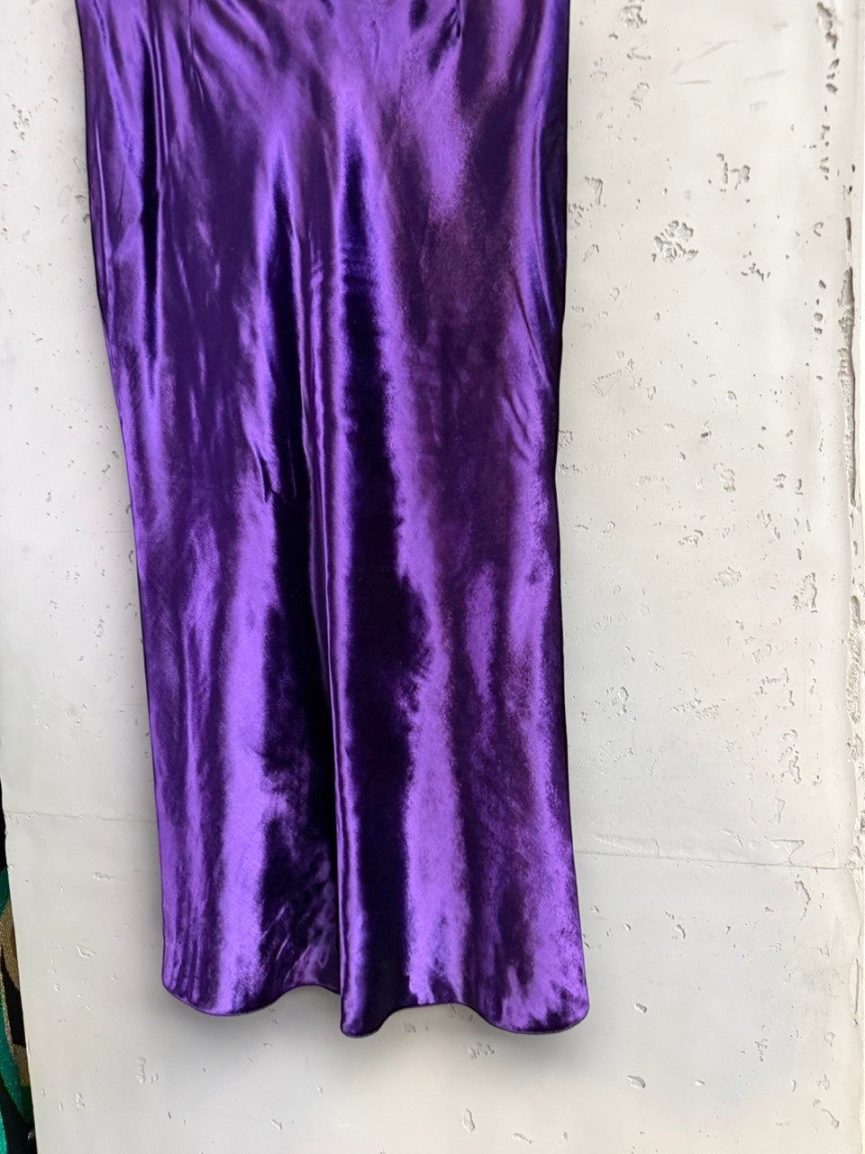 BERLIN VINTAGE CORNER deep purple satin midi slip skirt with decorative waistband