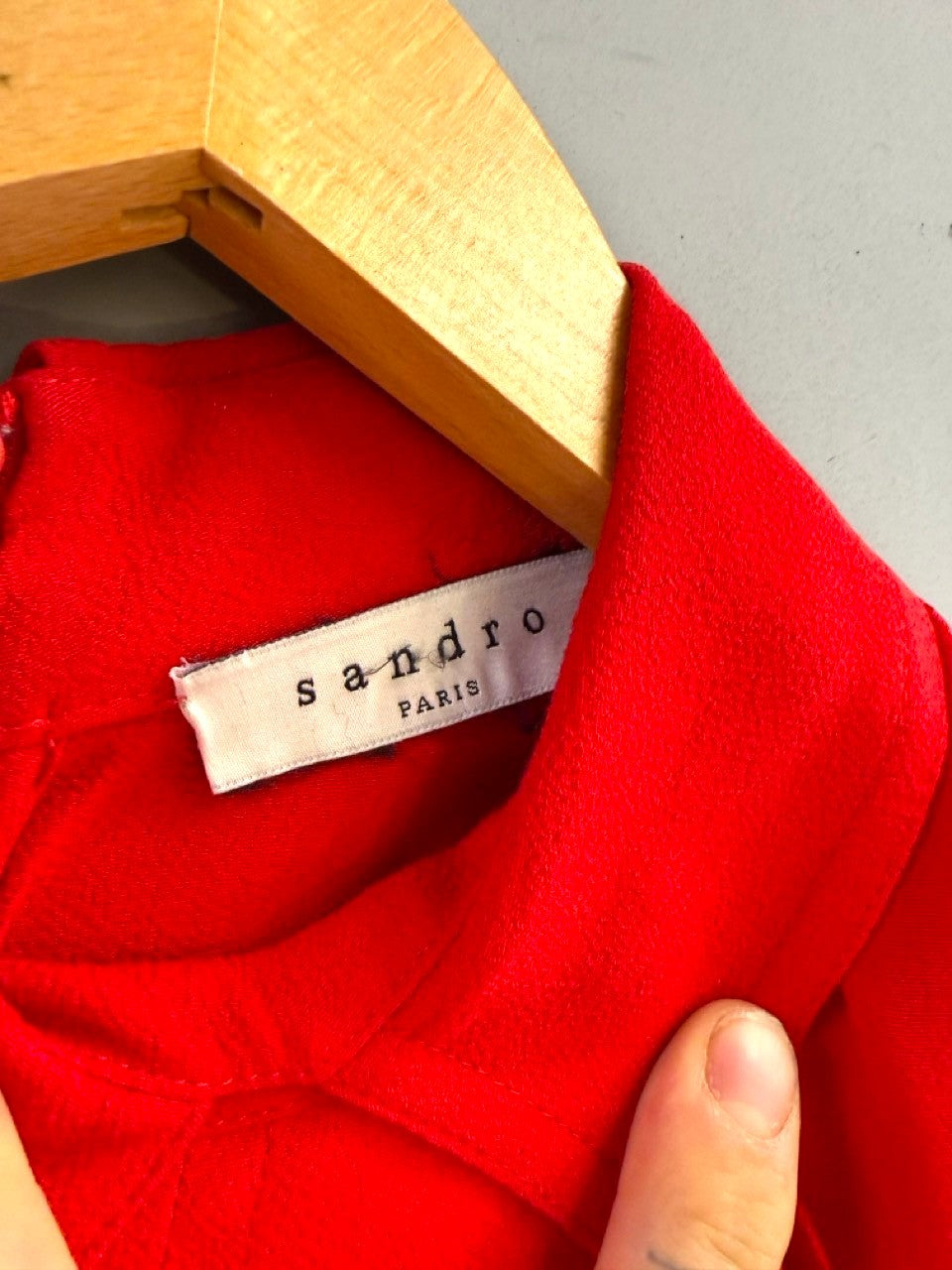 BERLIN VINTAGE CORNER red Sandro Paris long sleeve mini dress with collar and tie detail