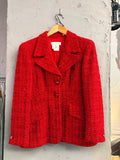BERLIN VINTAGE CORNER red textured tweed blazer with classic collar and single button closure. Made of wool blend.