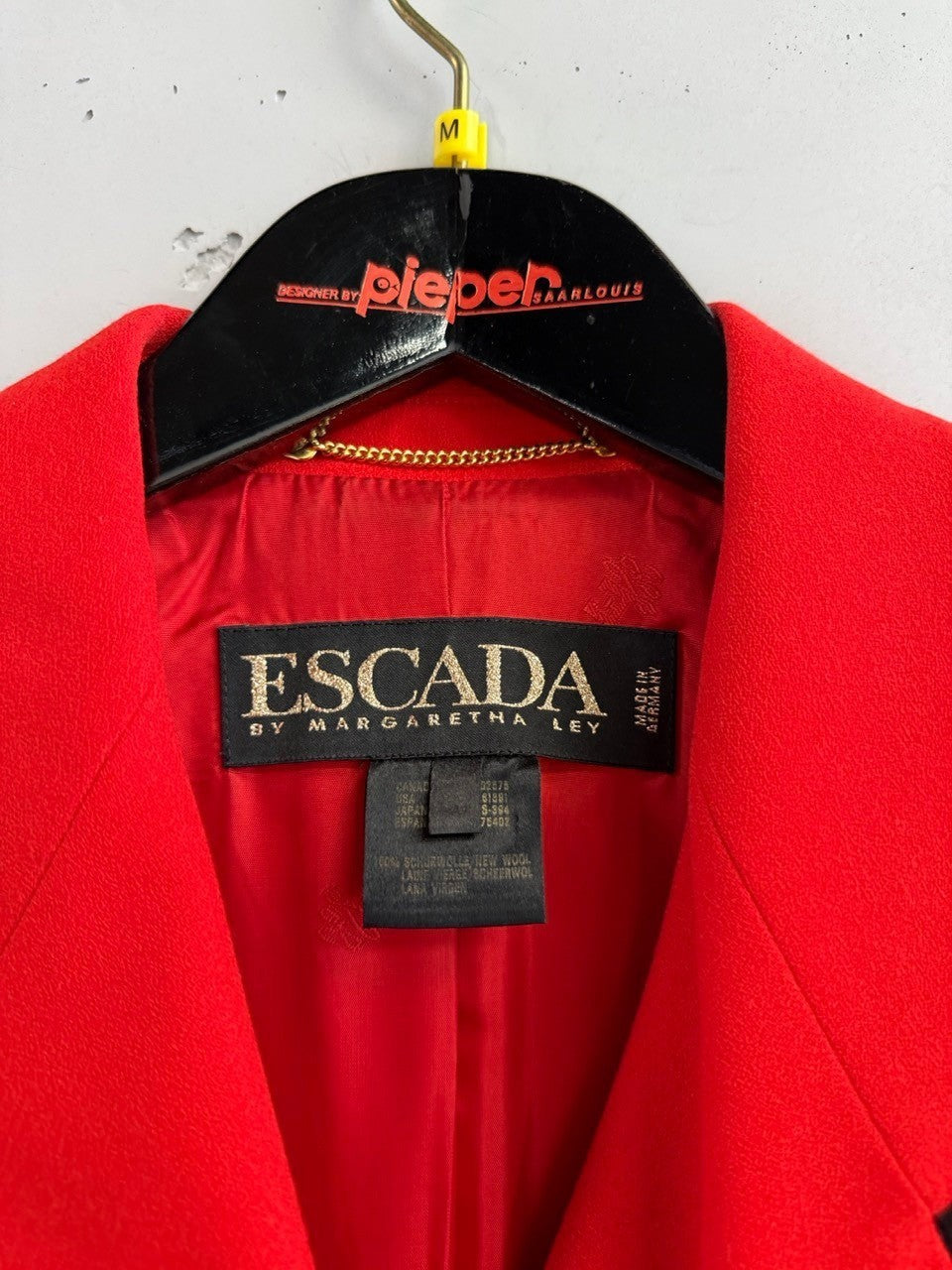 BERLIN VINTAGE CORNER vibrant red wool blend double-breasted blazer with black piping and buttons
