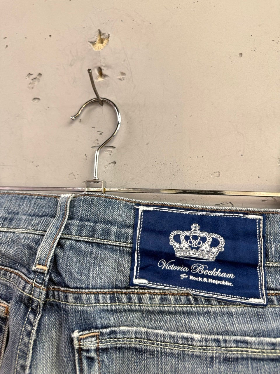BERLIN VINTAGE CORNER medium-blue denim jeans with Victoria Beckham for Rock & Republic crown logo patch