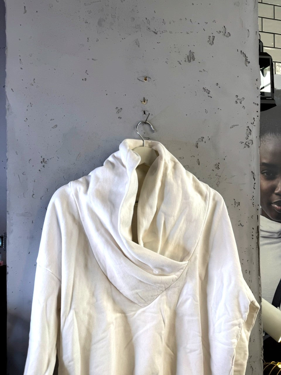 Saint Laurent white cowl neck hoodie, draped hood