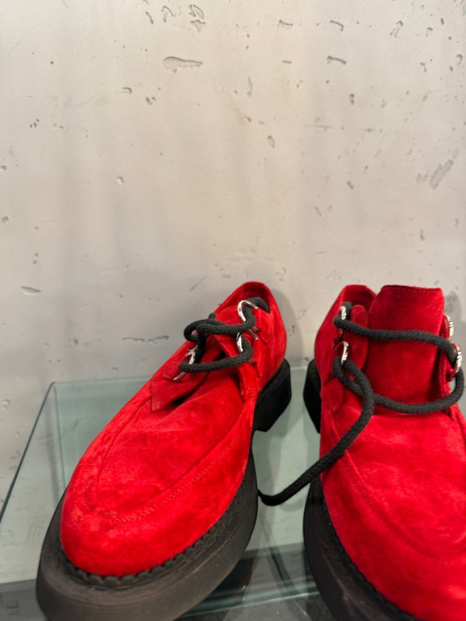 Saint Laurent red suede derby, ring eyelets