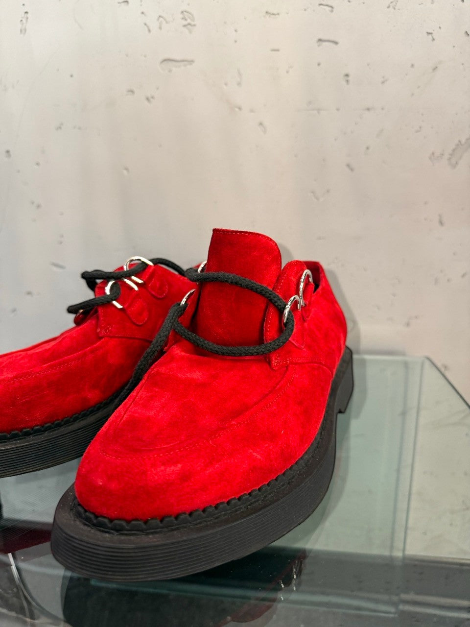Saint Laurent red suede derby, side view