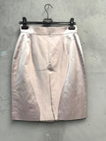 BERLIN VINTAGE CORNER satin pencil skirt with tonal graphic detail in light grey, knee-length.