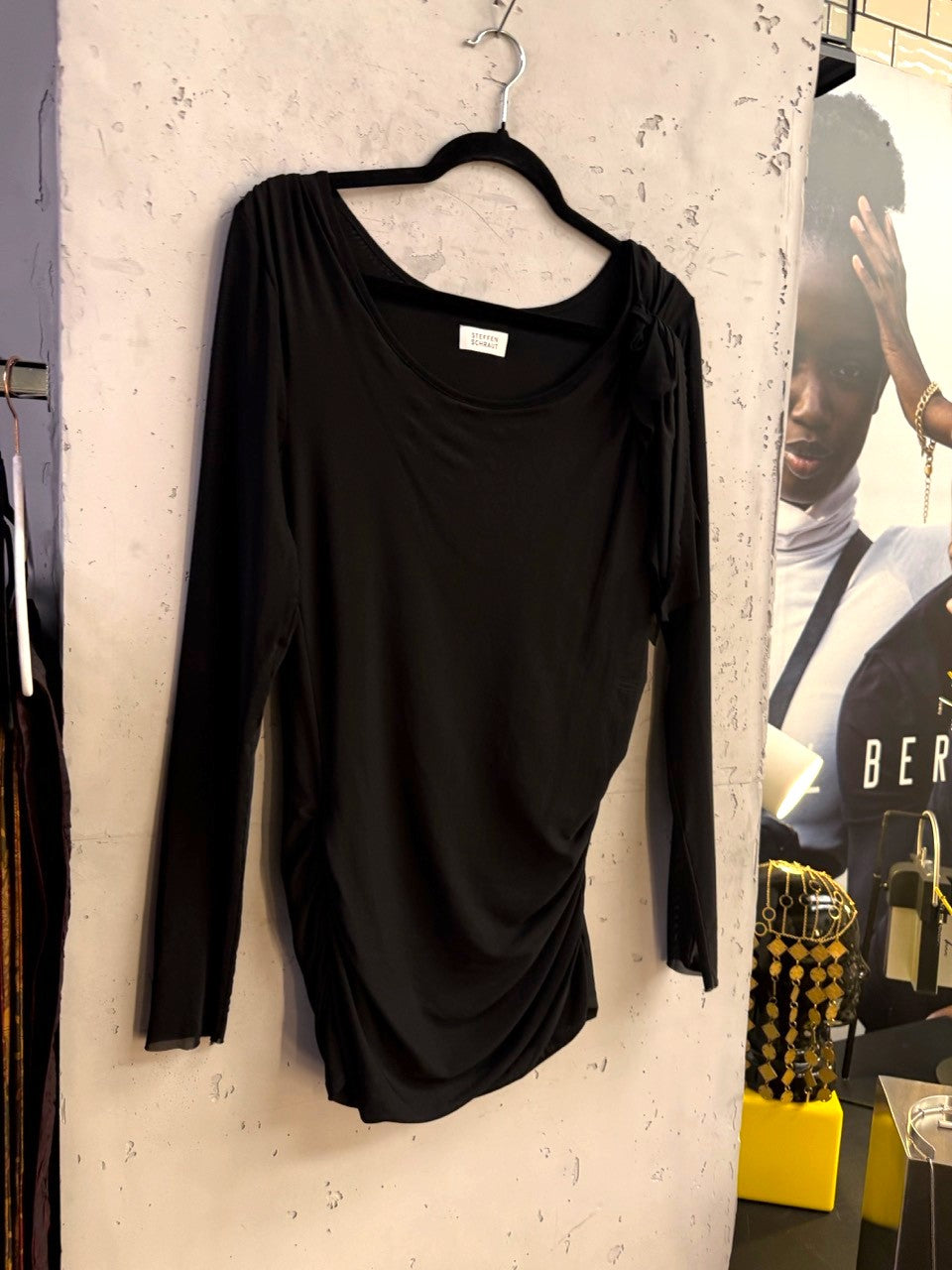 Steffen Schraut Black Draped Tulle Top with Shoulder Bow