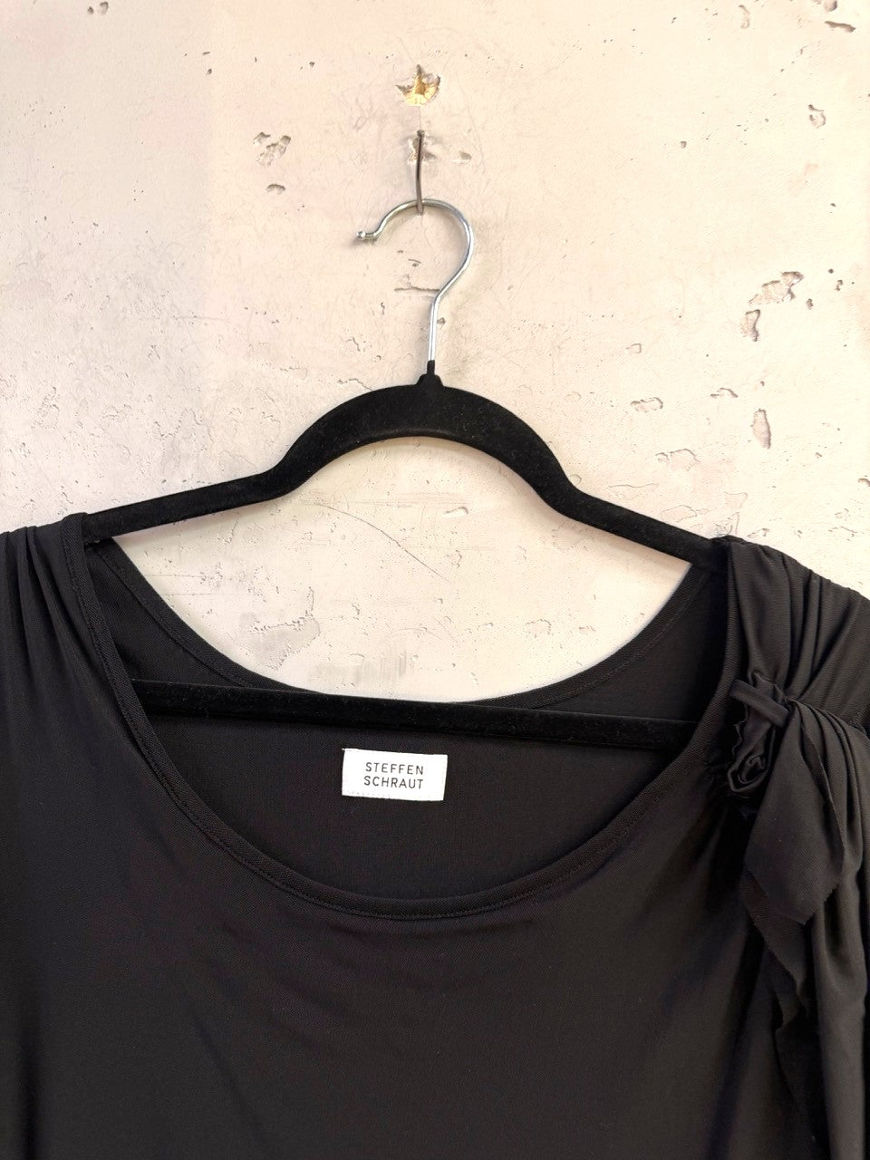 Steffen Schraut Black Draped Tulle Top with Shoulder Bow