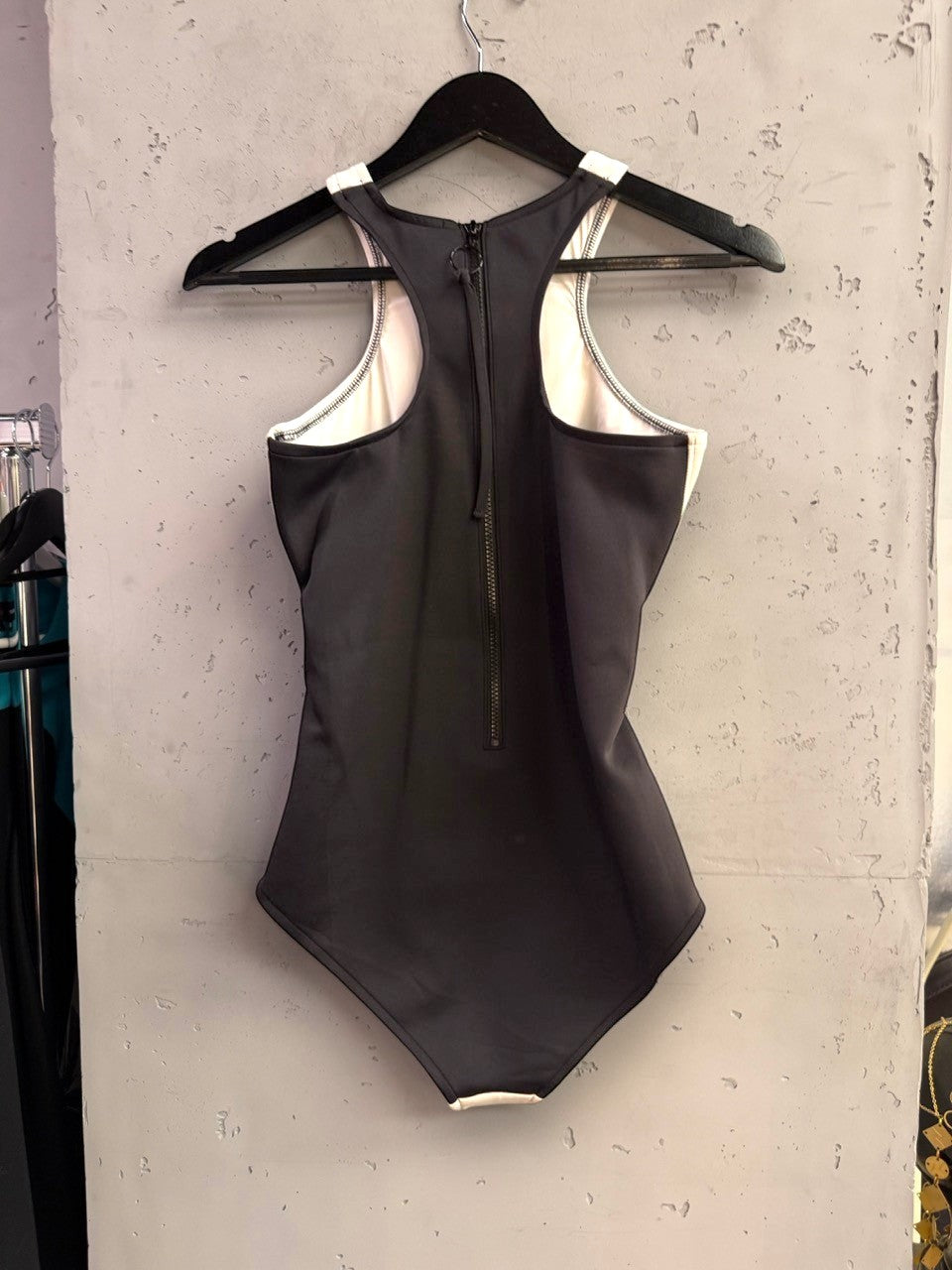 BERLIN VINTAGE CORNER Stella McCartney black and white high-neck sleeveless one-piece swimsuit with back zipper