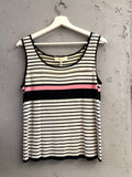 BERLIN VINTAGE CORNER black, white, and pink striped knit tank top with sheer detail