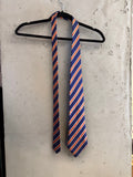 BERLIN VINTAGE CORNER navy blue and coral orange striped necktie for men, classic diagonal stripe pattern.