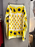 BERLIN VINTAGE CORNER silk scarf with yellow sunflower border and central geometric diamond pattern on pale yellow