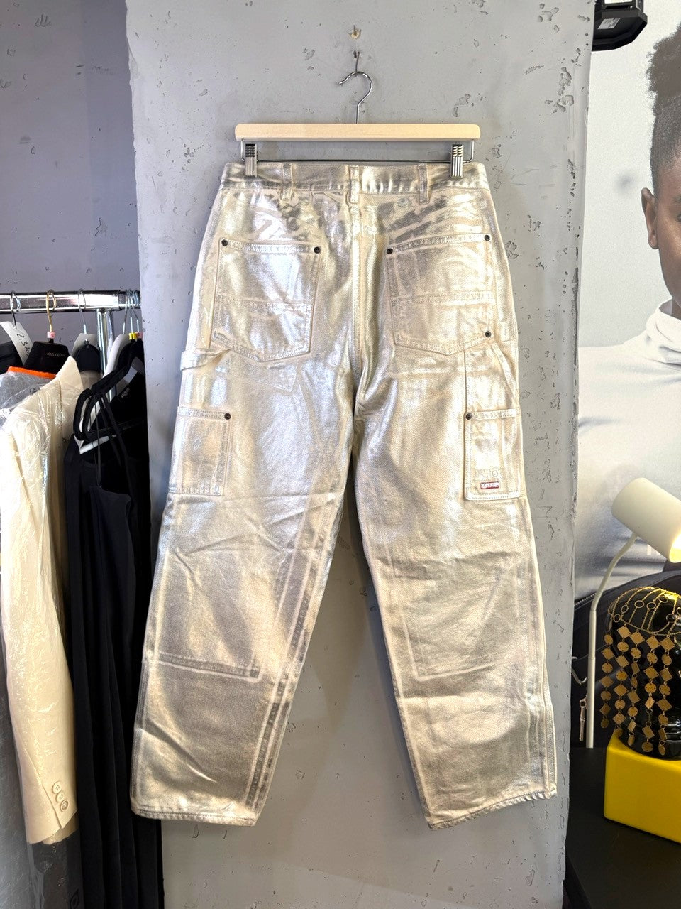 Supreme x MM6 Maison Margiela Silver Foil Painter Pants, side view