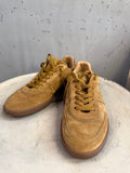 BERLIN VINTAGE CORNER tan suede driving shoes with rubber pegs and lace-up closure.