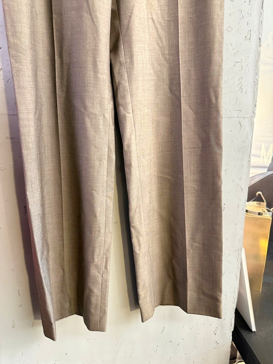 BERLIN VINTAGE CORNER taupe tailored straight leg trousers with a professional front crease for business wear.