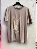 BERLIN VINTAGE CORNER taupe cotton t-shirt with tonal YSL logo graphic and vintage wash