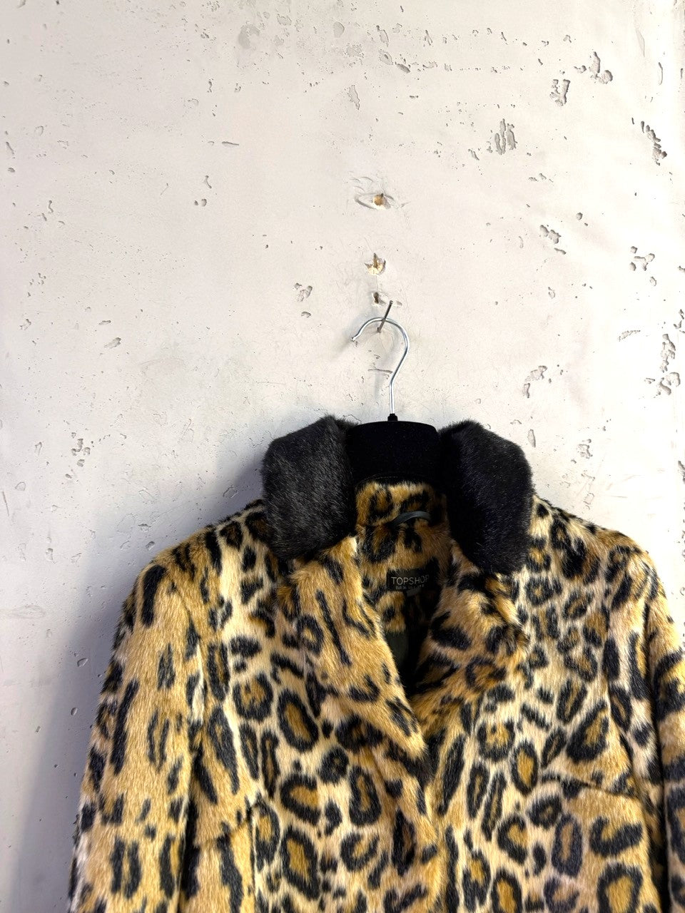 Topshop Leopard Faux Fur Coat with Black Collar