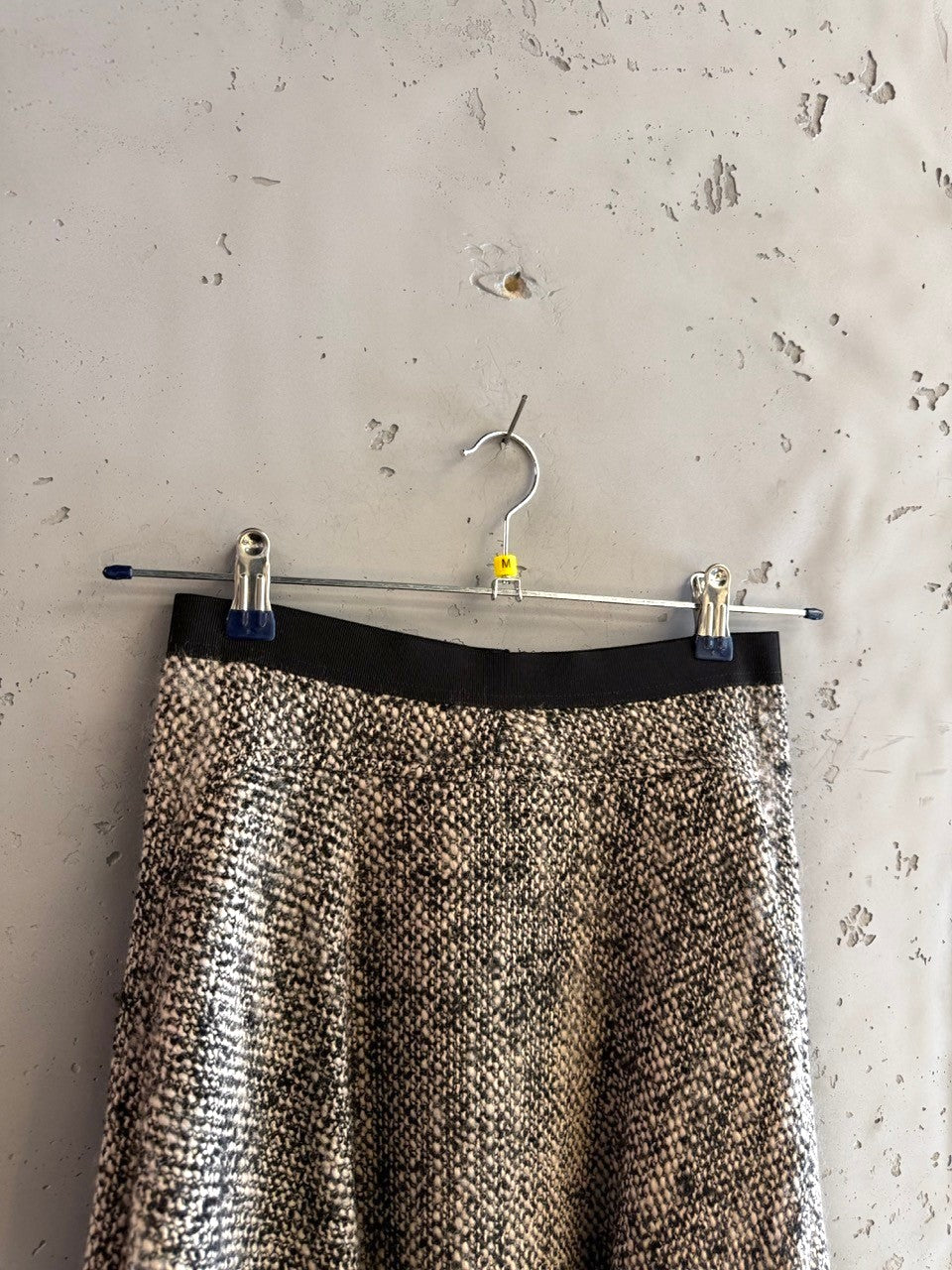 BERLIN VINTAGE CORNER black and cream marled tweed A-line skirt with black waistband