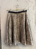 BERLIN VINTAGE CORNER black and cream marled tweed A-line skirt with black waistband and back zipper.