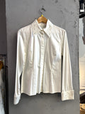 BERLIN VINTAGE CORNER white long sleeve button-up shirt with embroidered collar and cuffs accented with rhinestones.