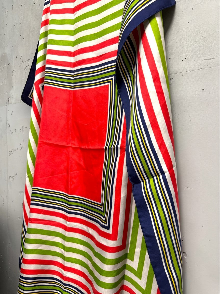 BERLIN VINTAGE CORNER Yves Saint Laurent red, green, white, navy geometric stripe silk scarf.