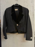 BERLIN VINTAGE CORNER Yves Saint Laurent Rive Gauche cropped black blazer with velvet lapels.