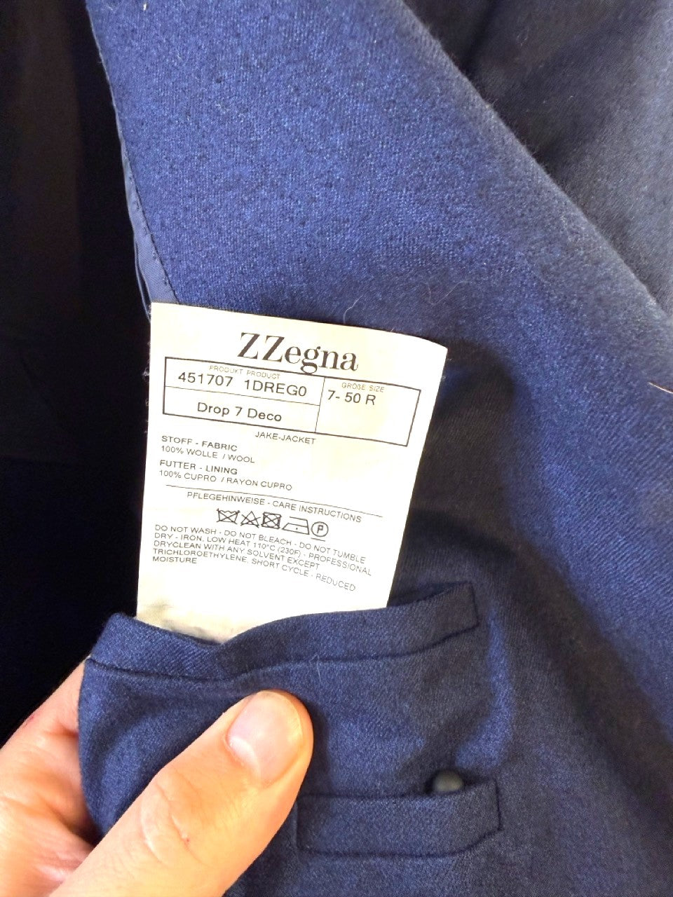 Z Zegna blazer, 100% wool care label