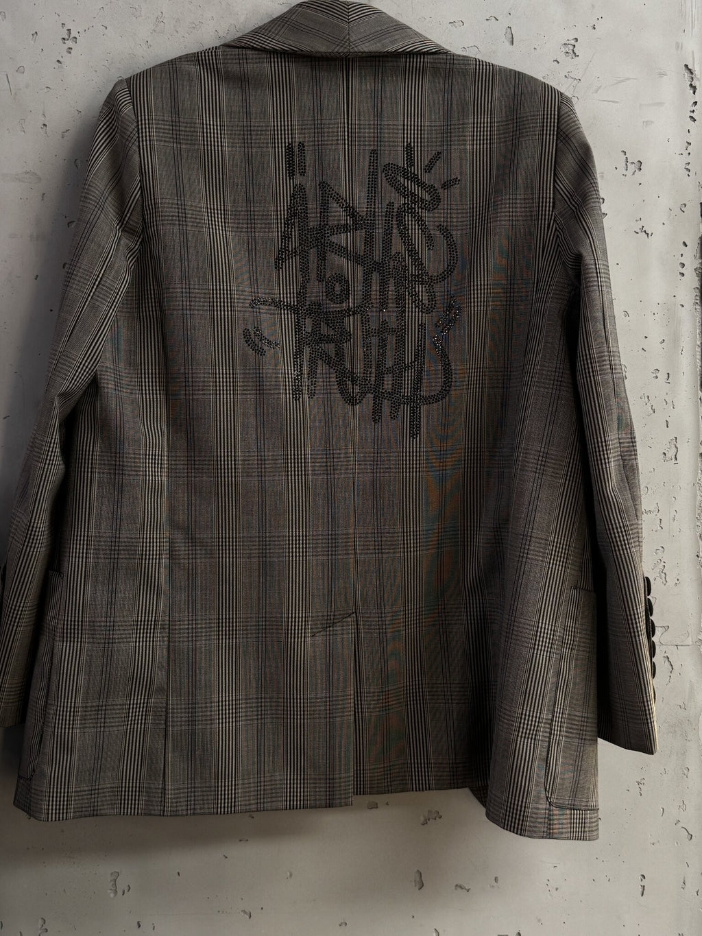 BERLIN VINTAGE CORNER ZADIG&VOLTAIRE grey glen plaid blazer with back crystal graphic detail